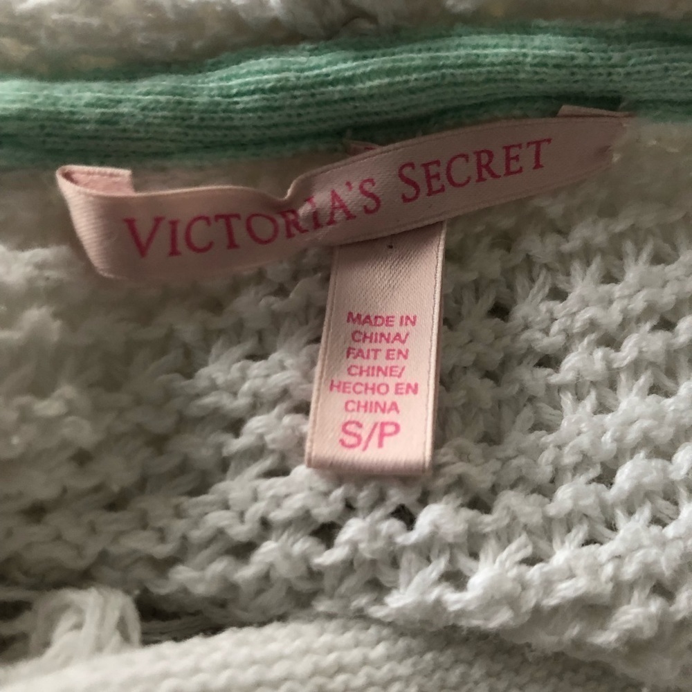 Victoria’s Secret White Sweater Hoodie Loose Knit Cropped Sz. Small Cotton - Picture 4 of 4